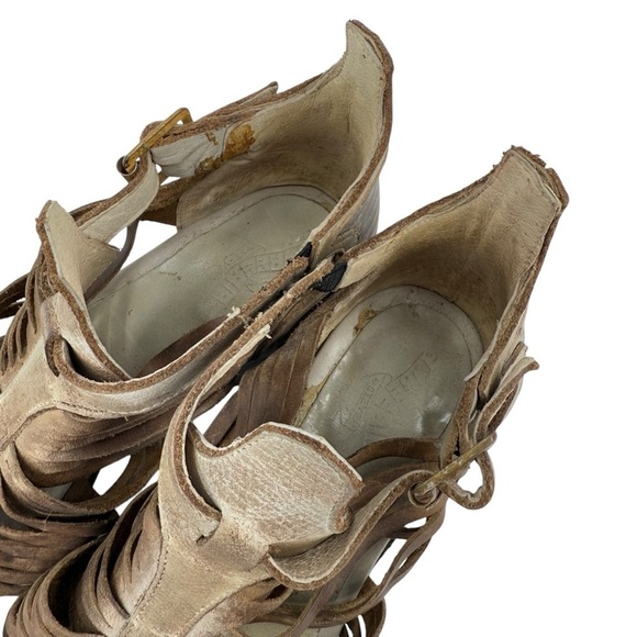 FreeBird by Steven Arrow Open Toe Distressed Stone Brown Leather Bootie Sandal 9 - Picture 9 of 12